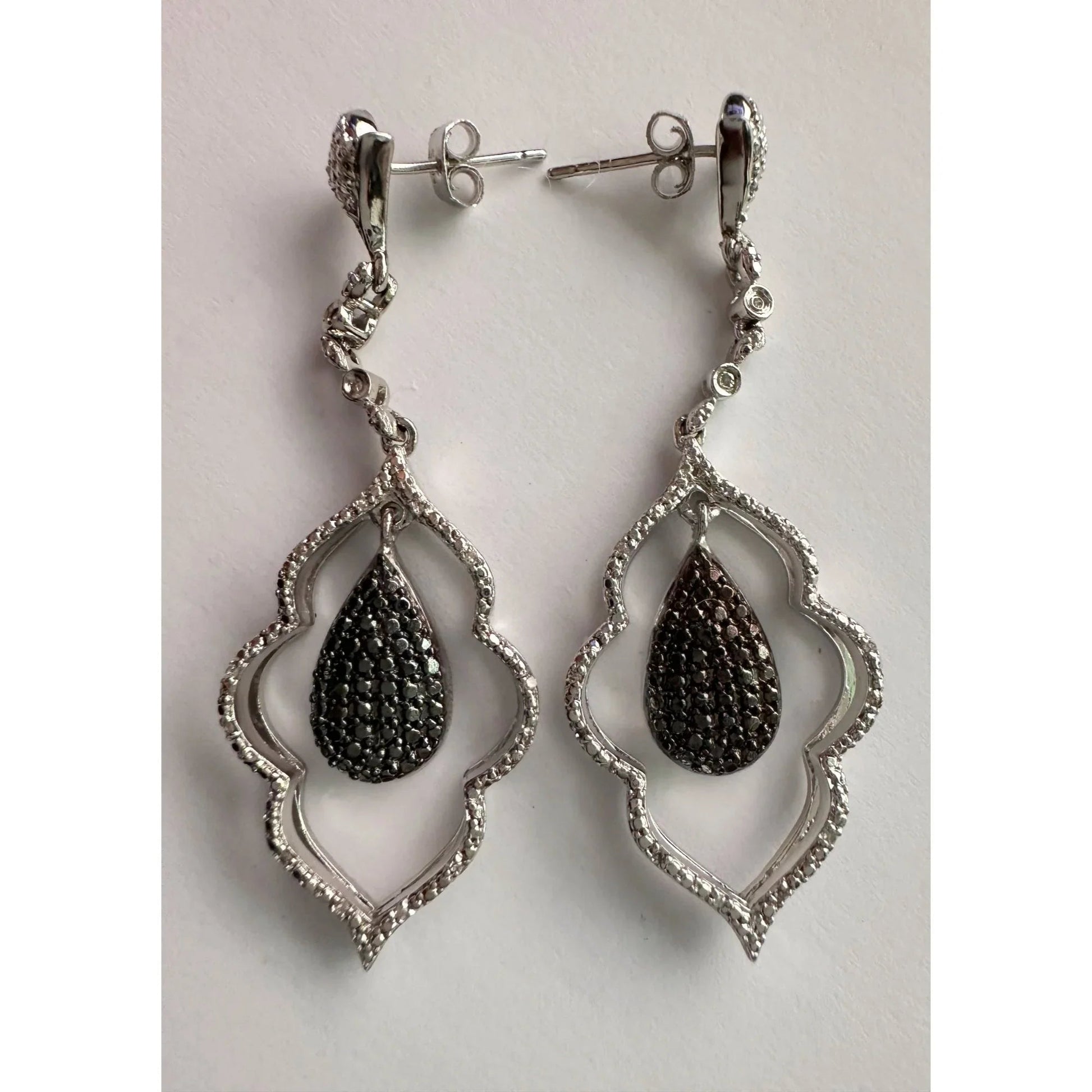 Black Diamond Cluster Leaf Dangle Earrings - A+ Stuff - A+ Stuff