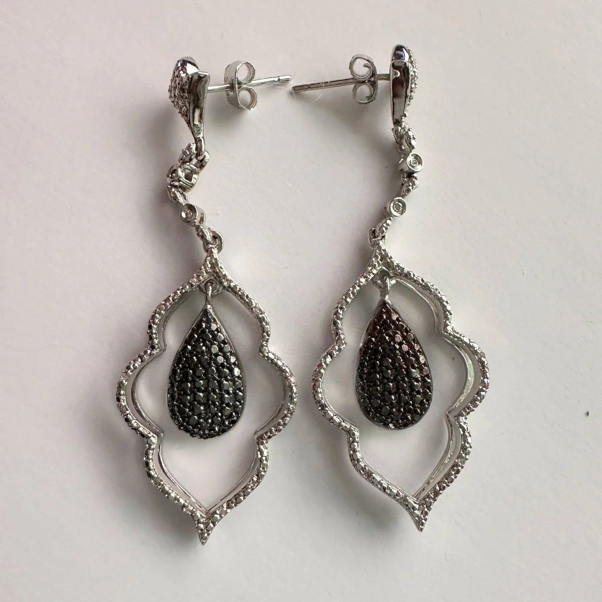 Black Diamond Cluster Leaf Dangle Earrings - A+ Stuff - A+ Stuff