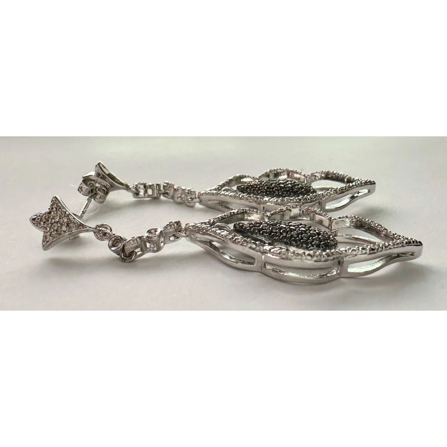 Black Diamond Cluster Leaf Dangle Earrings - A+ Stuff - A+ Stuff