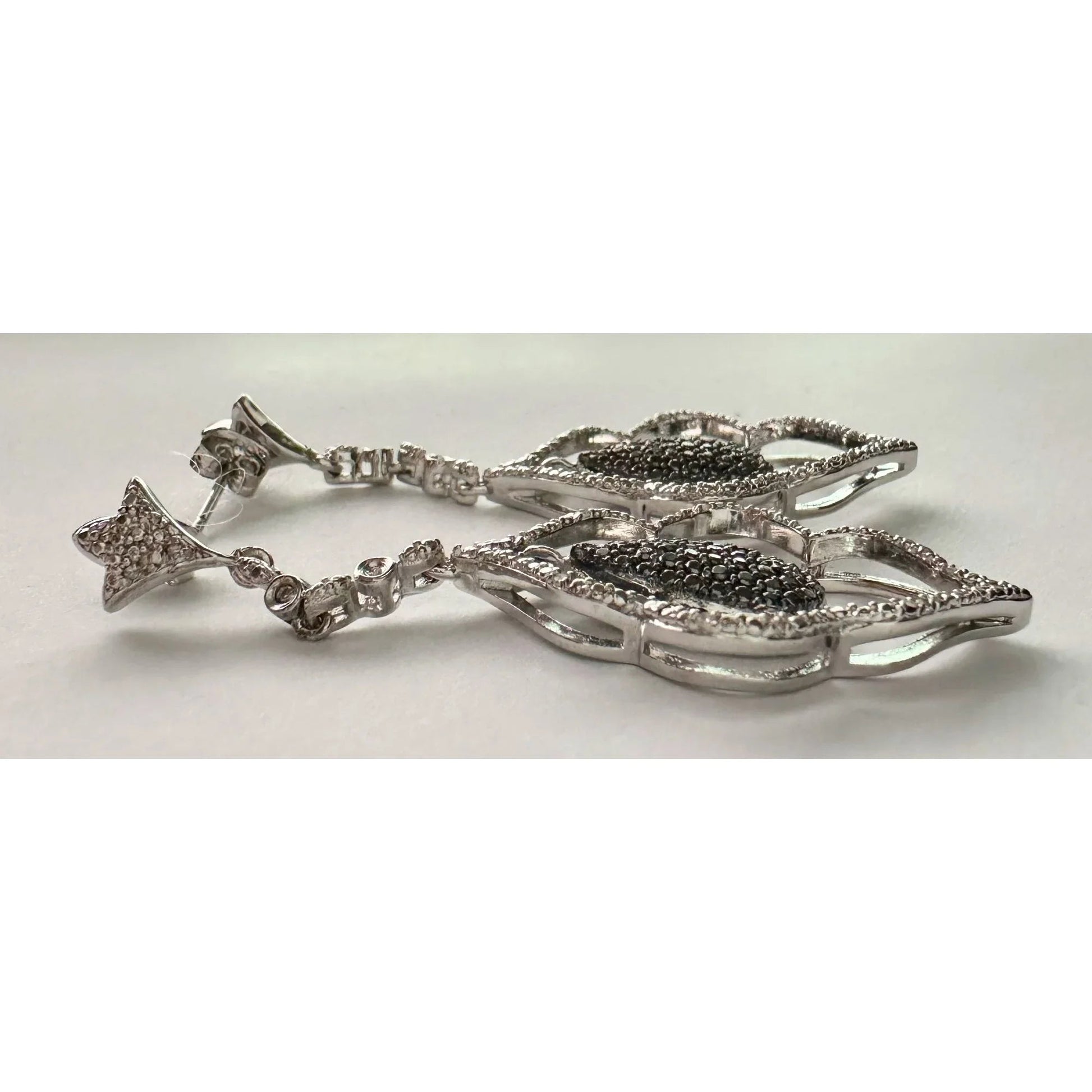Black Diamond Cluster Leaf Dangle Earrings - A+ Stuff - A+ Stuff