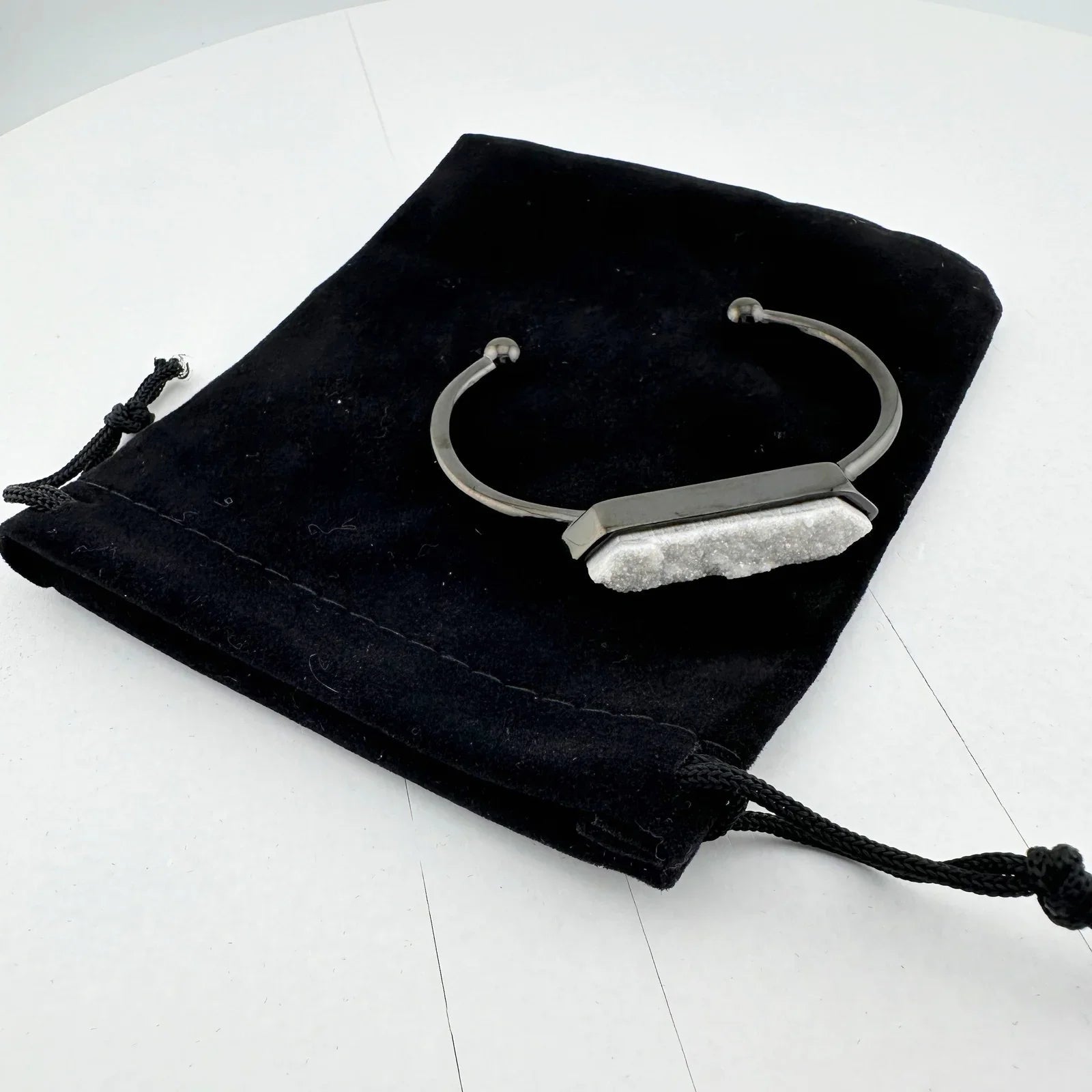 Black Ondine White Quartz Bangle Bracelet - Kinsley Armelle - Bracelet - A+ Stuff