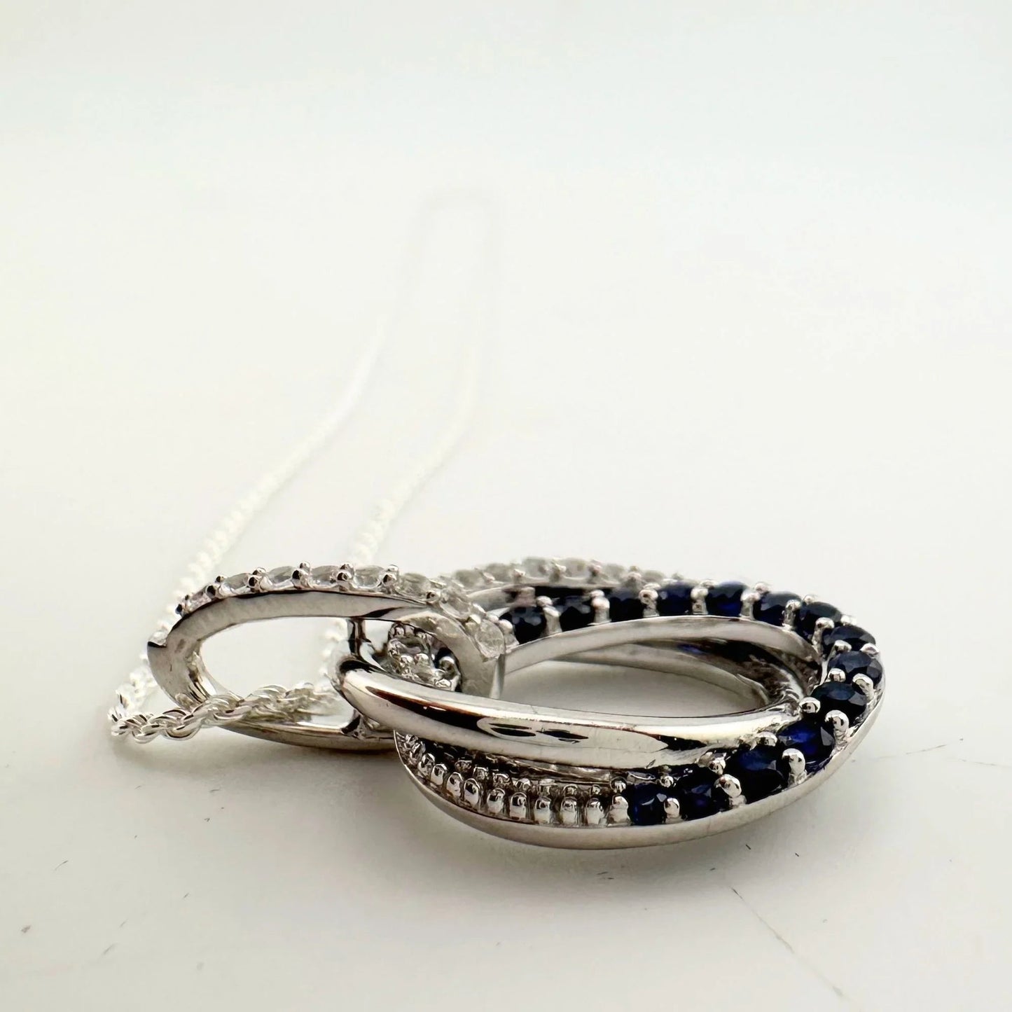 Blue and White Sapphire (Lab Created) Interlocking Loops Pendant with Necklace - A+ Stuff