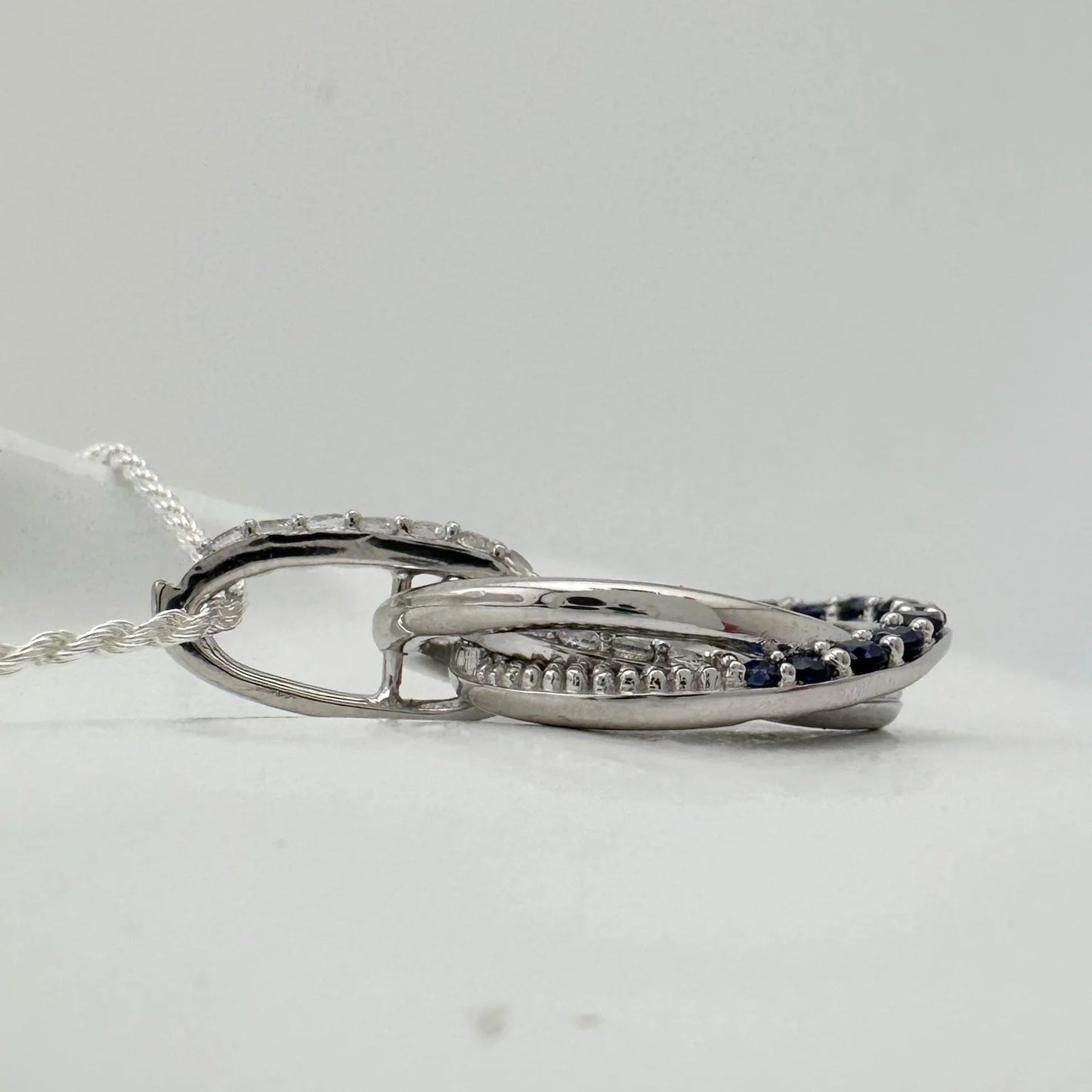 Blue and White Sapphire (Lab Created) Interlocking Loops Pendant with Necklace - A+ Stuff