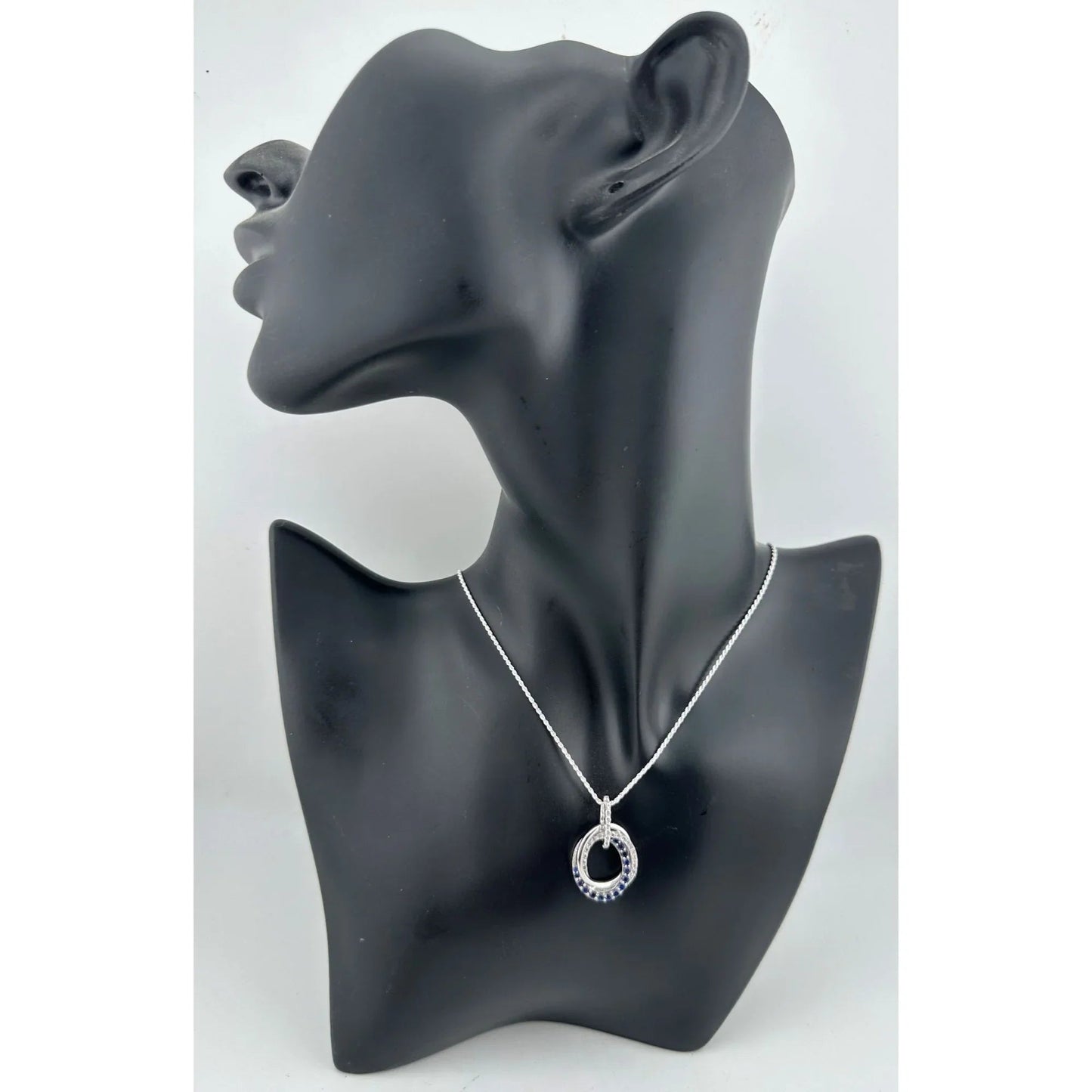 Blue and White Sapphire (Lab Created) Interlocking Loops Pendant with Necklace - A+ Stuff