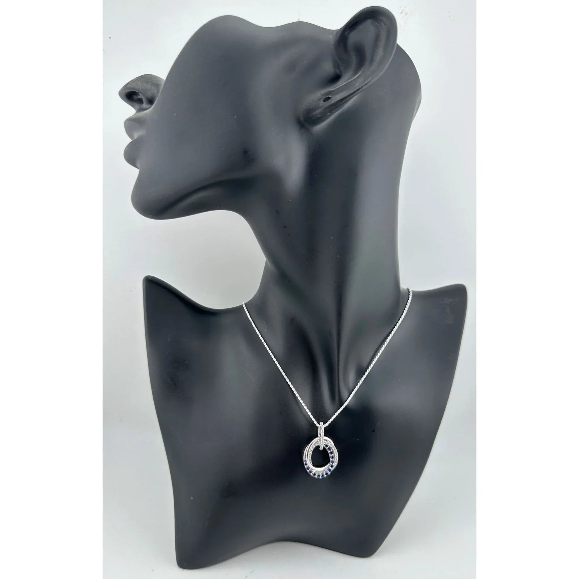 Blue and White Sapphire (Lab Created) Interlocking Loops Pendant with Necklace - A+ Stuff