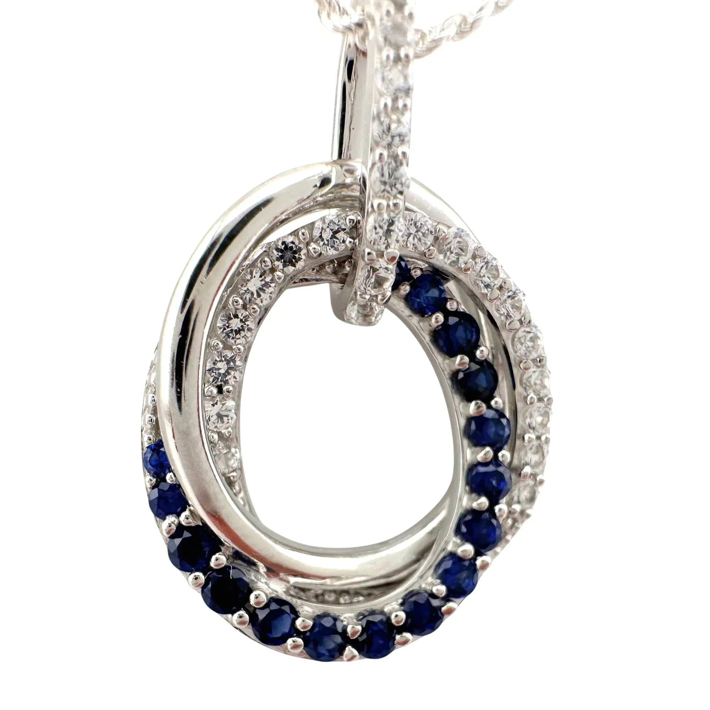 Blue and White Sapphire (Lab Created) Interlocking Loops Pendant with Necklace - A+ Stuff