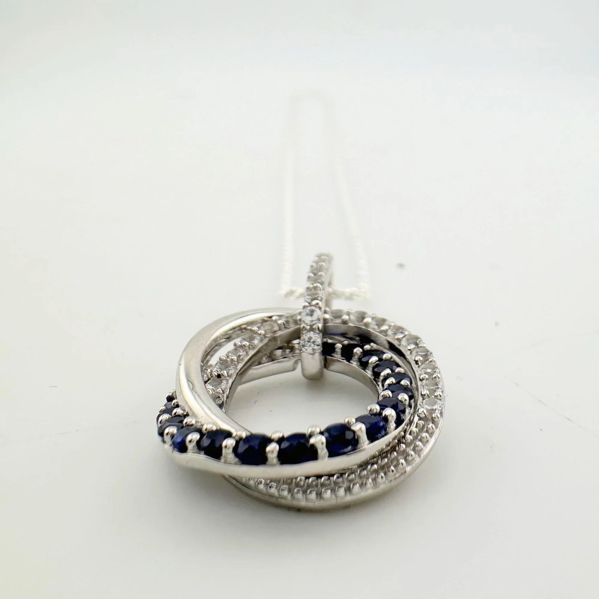 Blue and White Sapphire (Lab Created) Interlocking Loops Pendant with Necklace - A+ Stuff