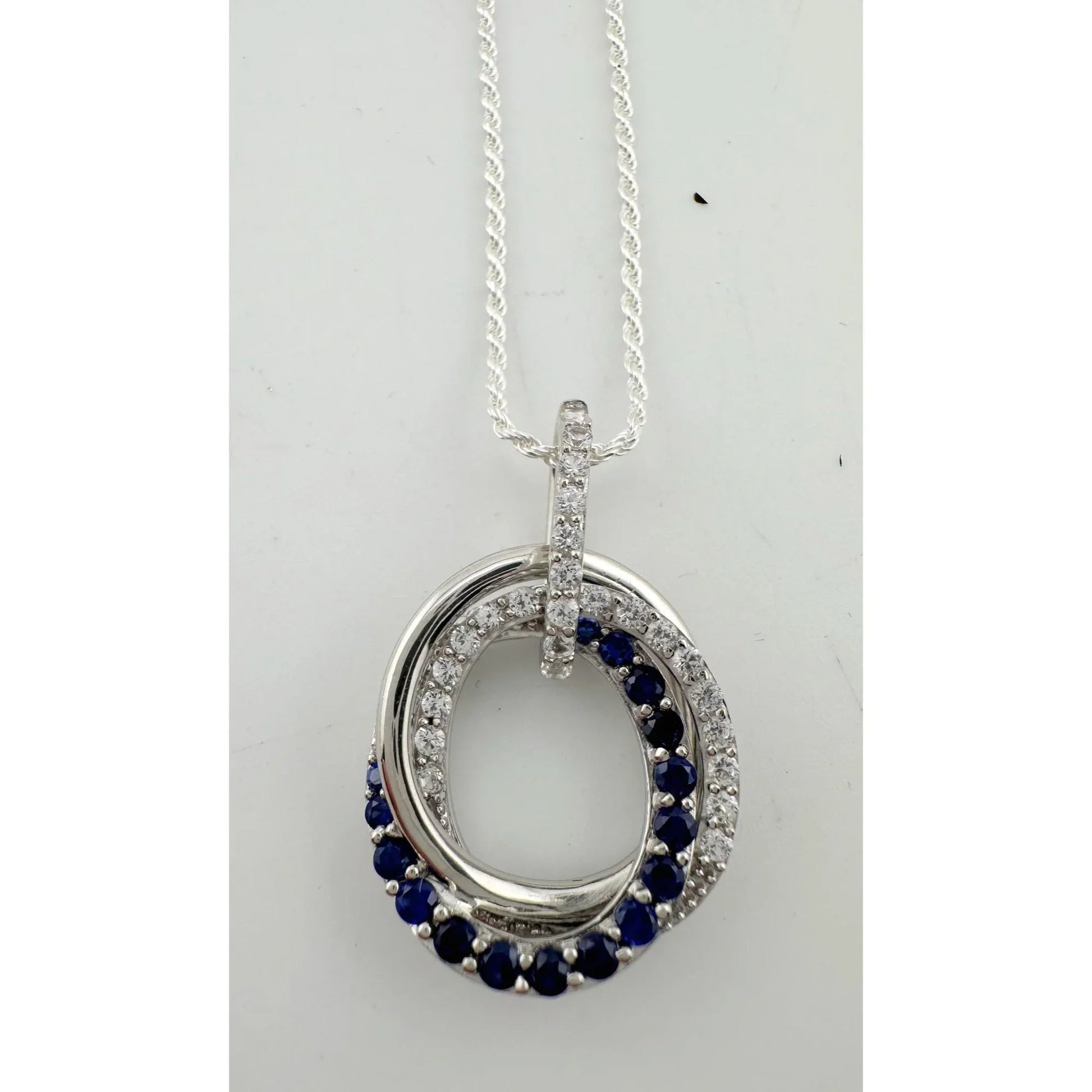 Blue and White Sapphire (Lab Created) Interlocking Loops Pendant with Necklace - A+ Stuff