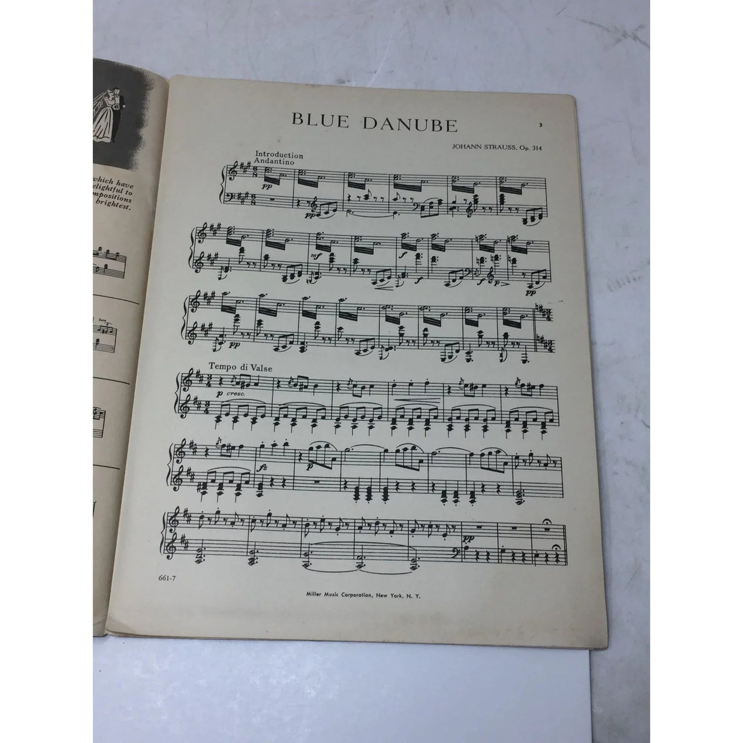 ''Blue Danube'' by Johann Strauss Vintage Sheet Music Book - Miller music corporation - sheet music - A+ Stuff