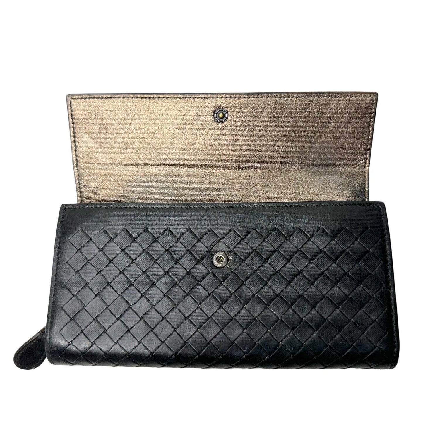 Bottega Veneta Intrecciato Woven Black Leather Long Flap Wallet - Bottega Veneta - Womens Wallet - A+ Stuff