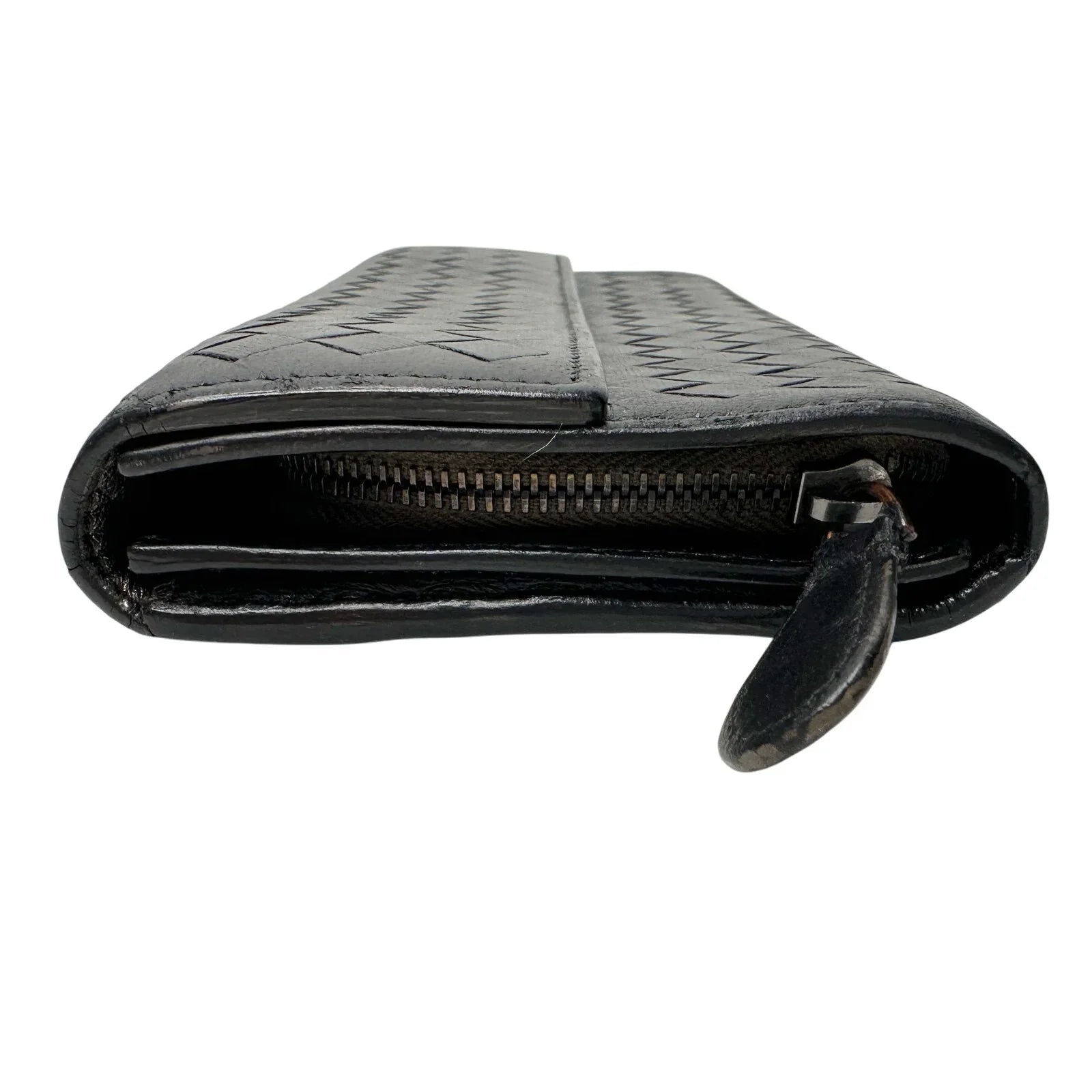 Bottega Veneta Intrecciato Woven Black Leather Long Flap Wallet - Bottega Veneta - Womens Wallet - A+ Stuff