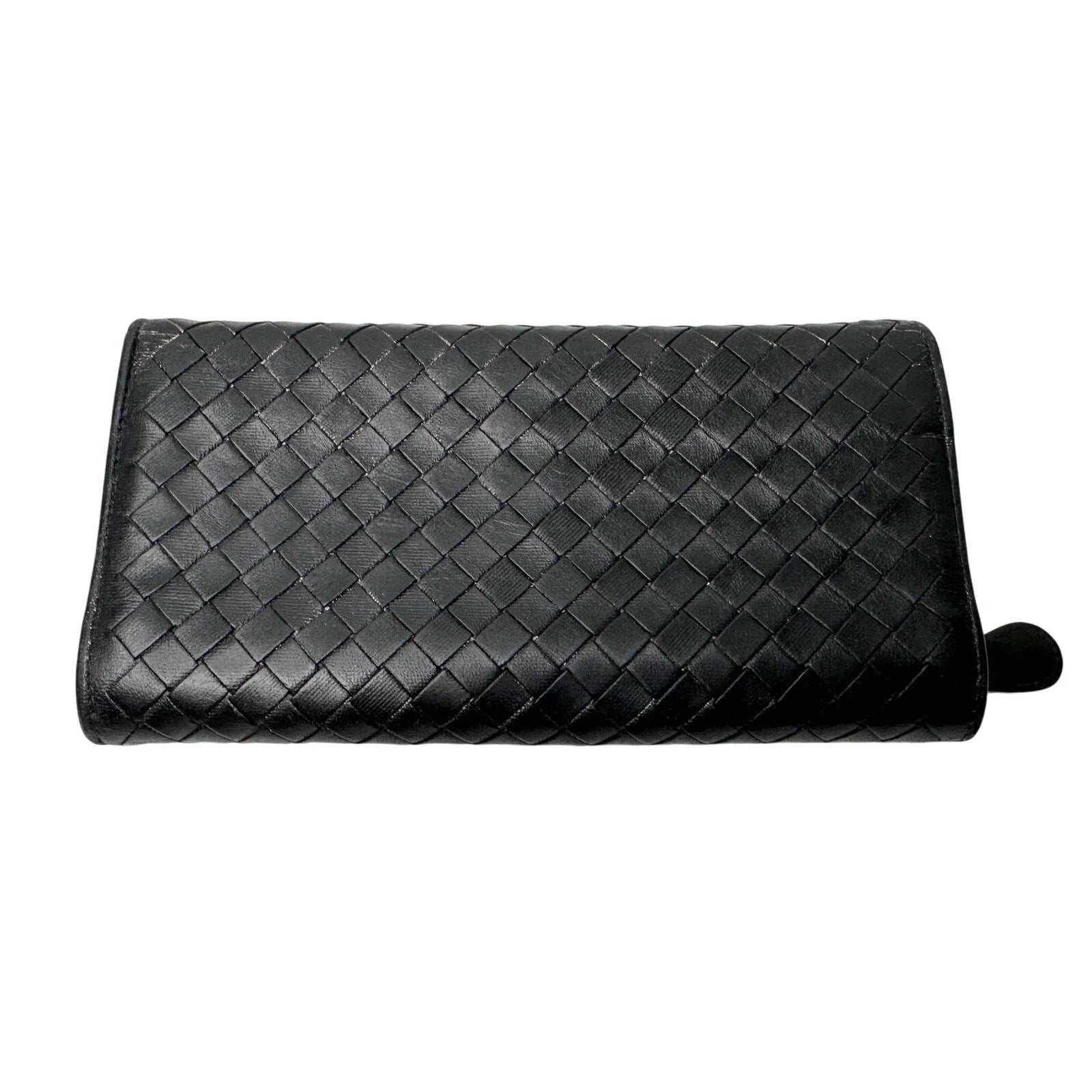 Bottega Veneta Intrecciato Woven Black Leather Long Flap Wallet - Bottega Veneta - Womens Wallet - A+ Stuff
