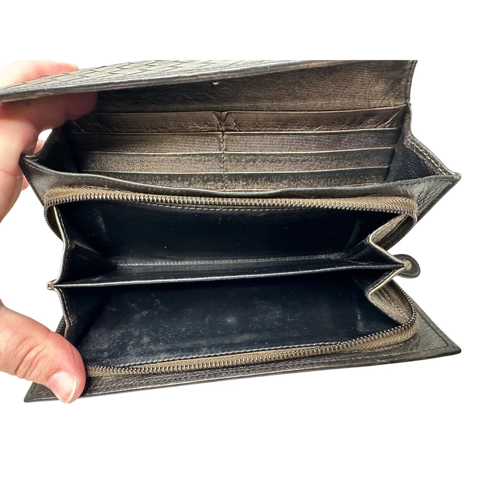 Bottega Veneta Intrecciato Woven Black Leather Long Flap Wallet - Bottega Veneta - Womens Wallet - A+ Stuff