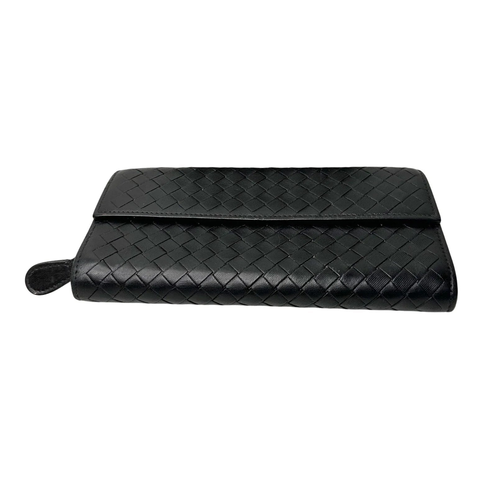 Bottega Veneta Intrecciato Woven Black Leather Long Flap Wallet - Bottega Veneta - Womens Wallet - A+ Stuff