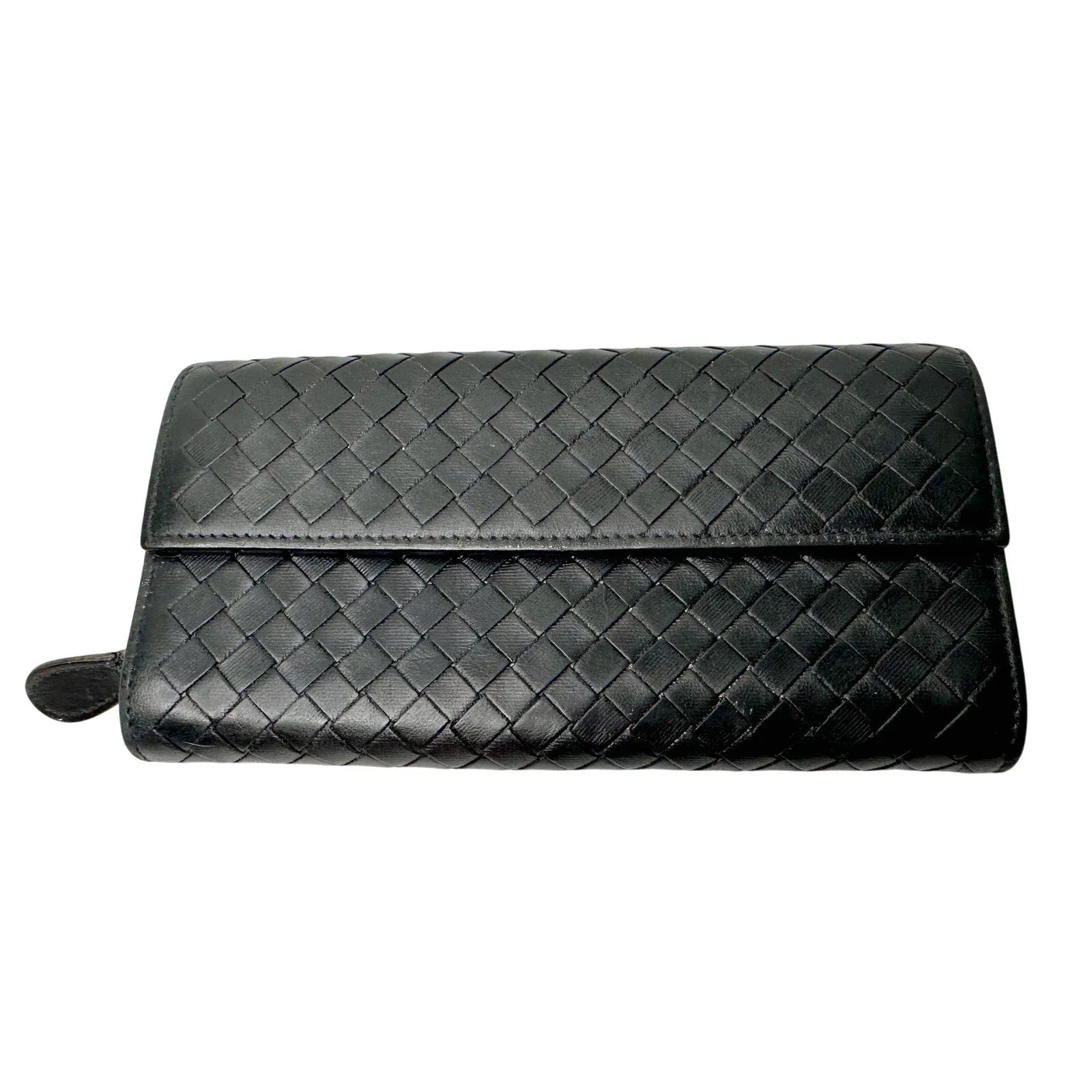 Bottega Veneta Intrecciato Woven Black Leather Long Flap Wallet - Bottega Veneta - Womens Wallet - A+ Stuff