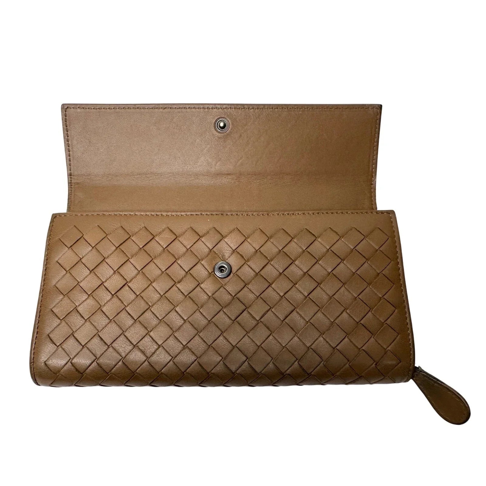 Bottega Veneta Intrecciato Woven Tan Leather Long Flap Wallet - Bottega Veneta - Women's Long Wallet - A+ Stuff