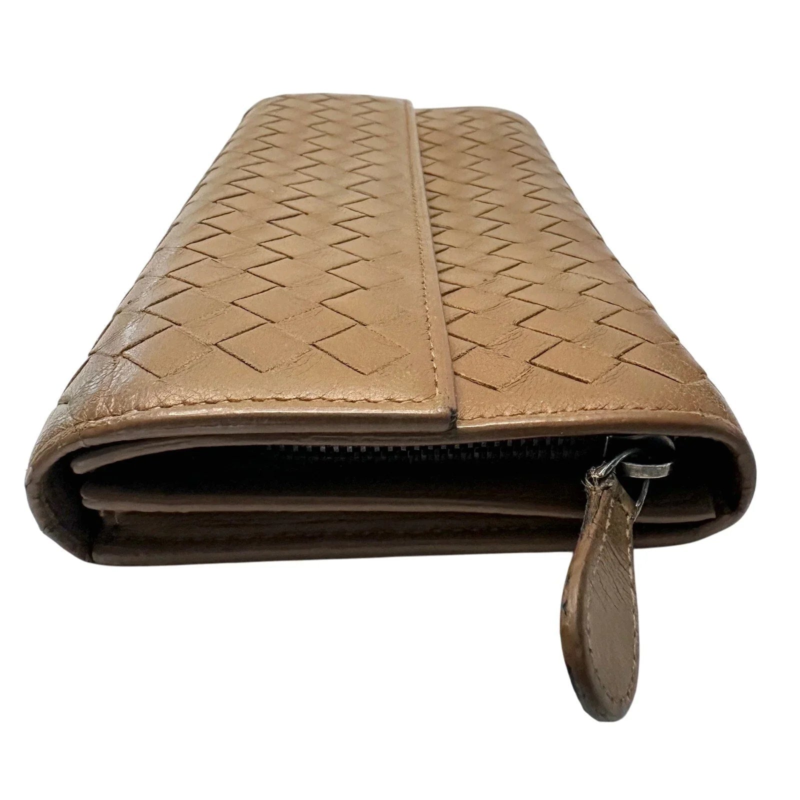 Bottega Veneta Intrecciato Woven Tan Leather Long Flap Wallet - Bottega Veneta - Women's Long Wallet - A+ Stuff
