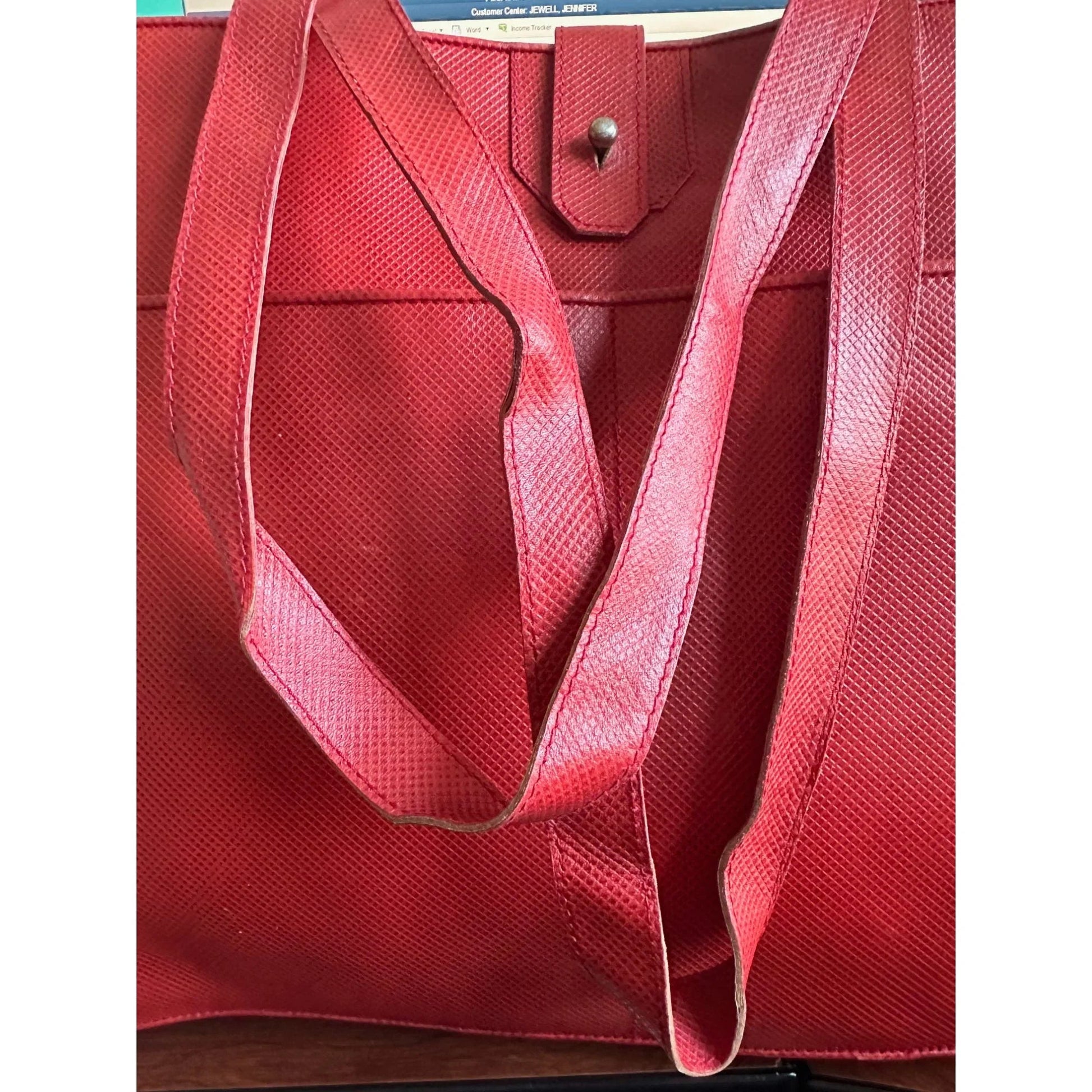 Bottega Veneta Red Leather Document Tote Shoulder Bag w Black Interior - A+ Stuff