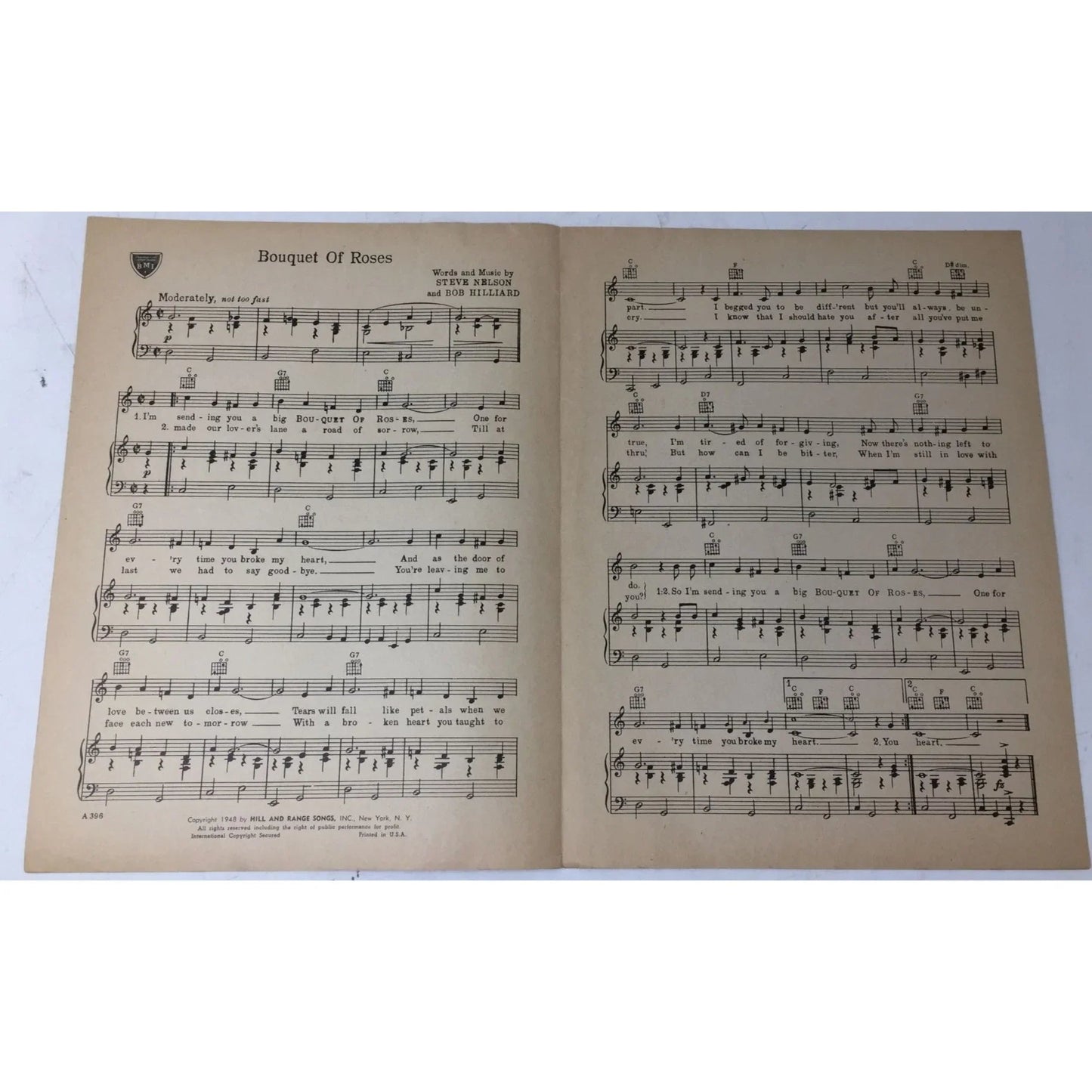 ''BOUQUET OF ROSES'' Vintage 1948 Sheet Music - A+ Stuff - sheet music - A+ Stuff