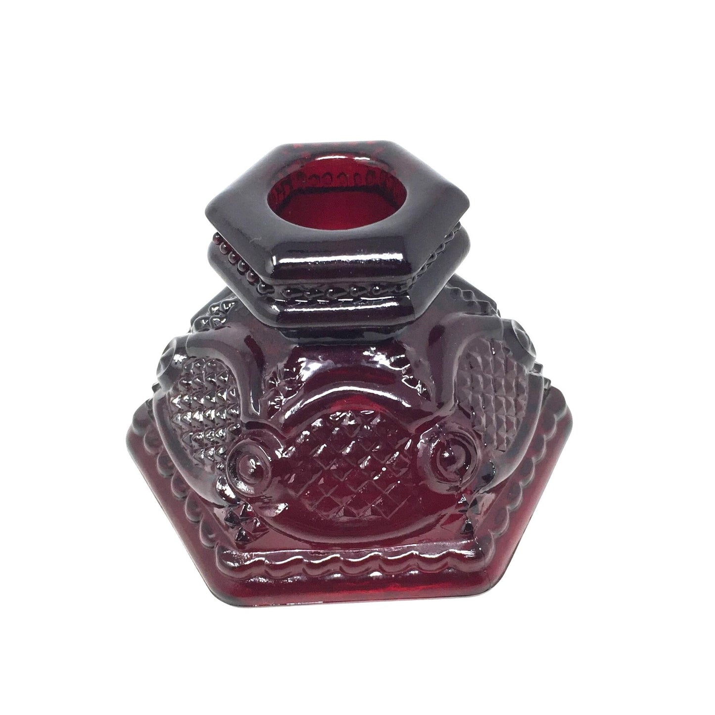 Vintage Avon 1876 Cape Cod Ruby Red Glass Candle Holder - Roman Rosette Pressed Glass Avon  A+ Stuff Candle Holders