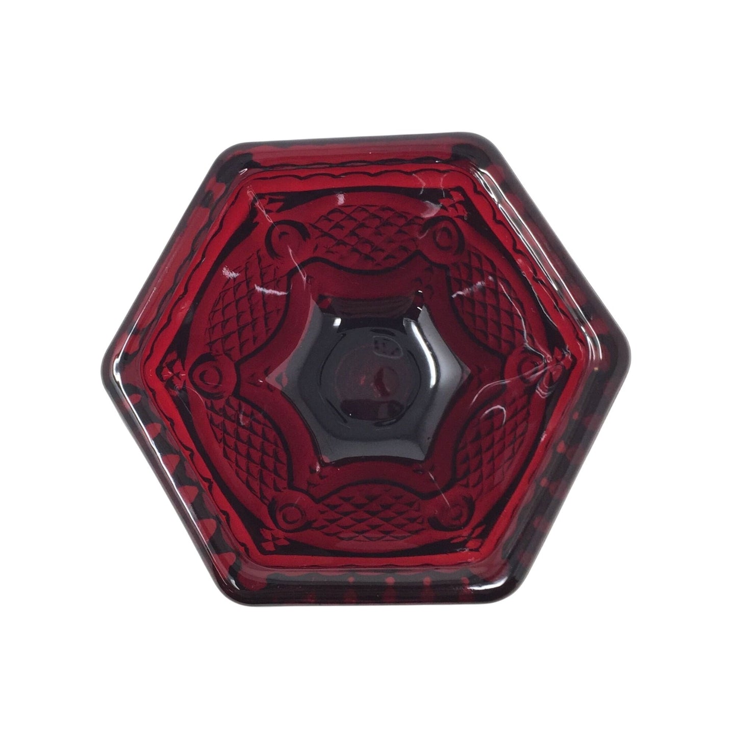 Vintage Avon 1876 Cape Cod Ruby Red Glass Candle Holder - Roman Rosette Pressed Glass Avon  A+ Stuff Candle Holders