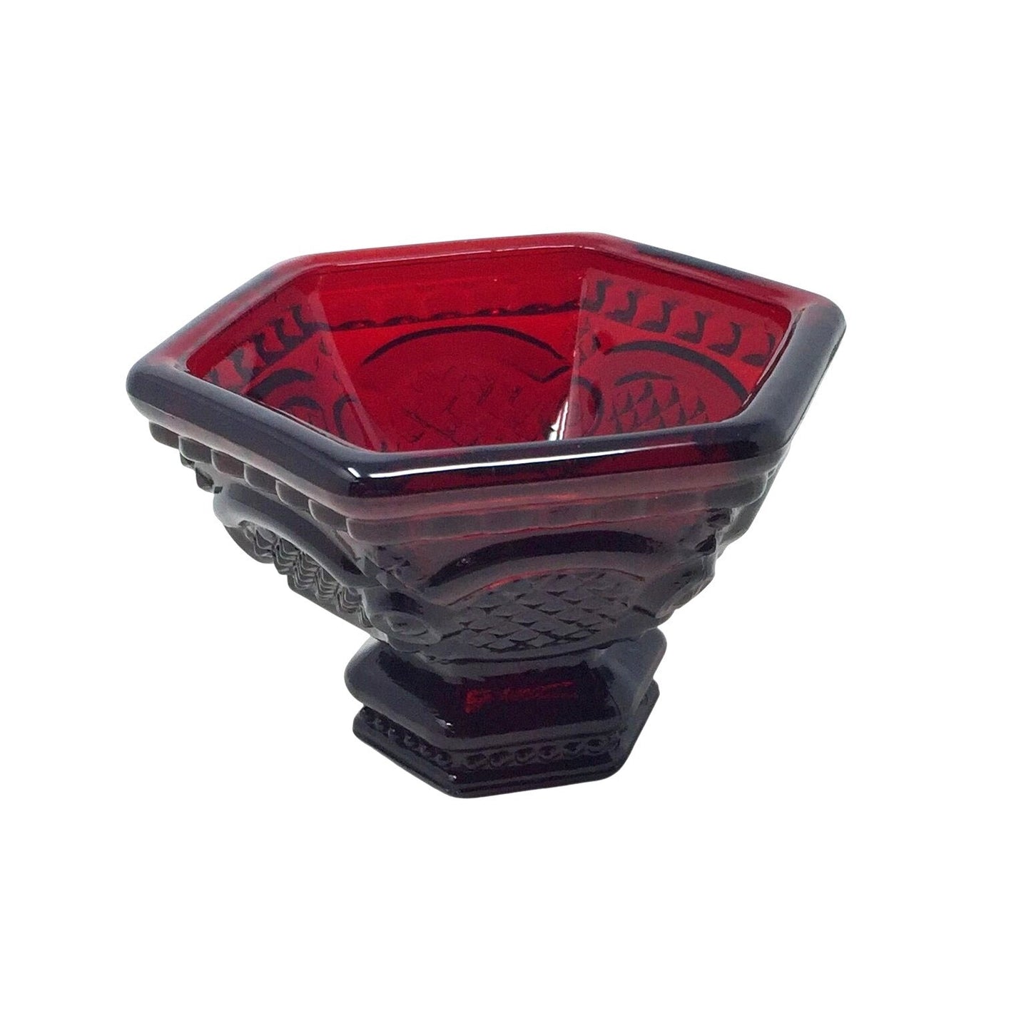 Vintage Avon 1876 Cape Cod Ruby Red Glass Candle Holder - Roman Rosette Pressed Glass Avon  A+ Stuff Candle Holders