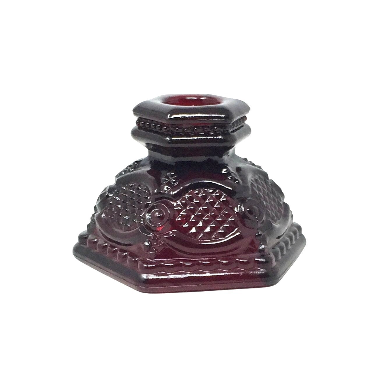 Vintage Avon 1876 Cape Cod Ruby Red Glass Candle Holder - Roman Rosette Pressed Glass Avon  A+ Stuff Candle Holders