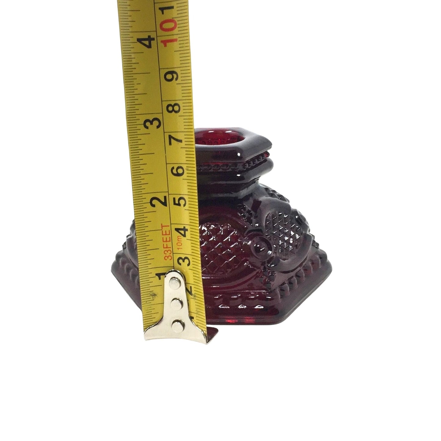 Vintage Avon 1876 Cape Cod Ruby Red Glass Candle Holder - Roman Rosette Pressed Glass Avon  A+ Stuff Candle Holders