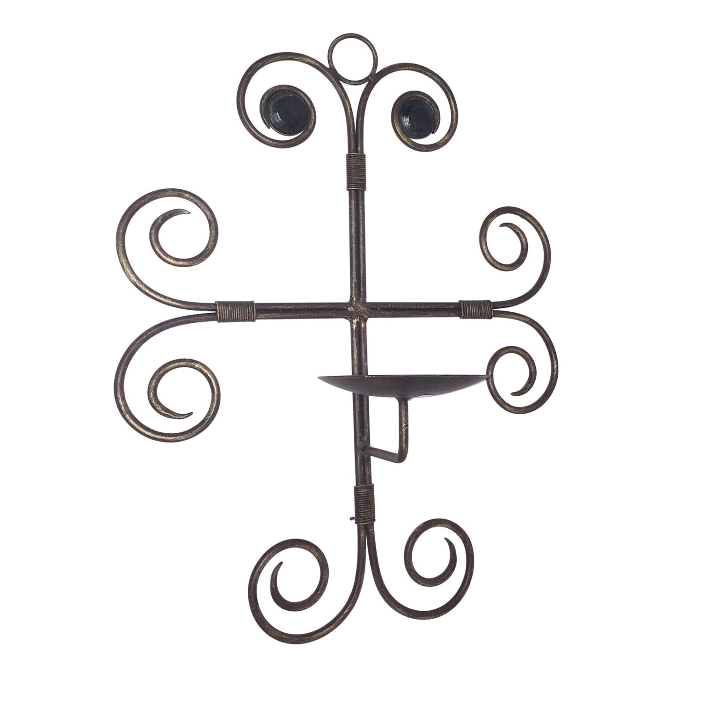 Wrought Iron Swirled Cross Pillar Candle Holder Wall Sconce