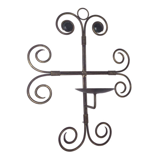 Wrought Iron Swirled Cross Pillar Candle Holder Wall Sconce