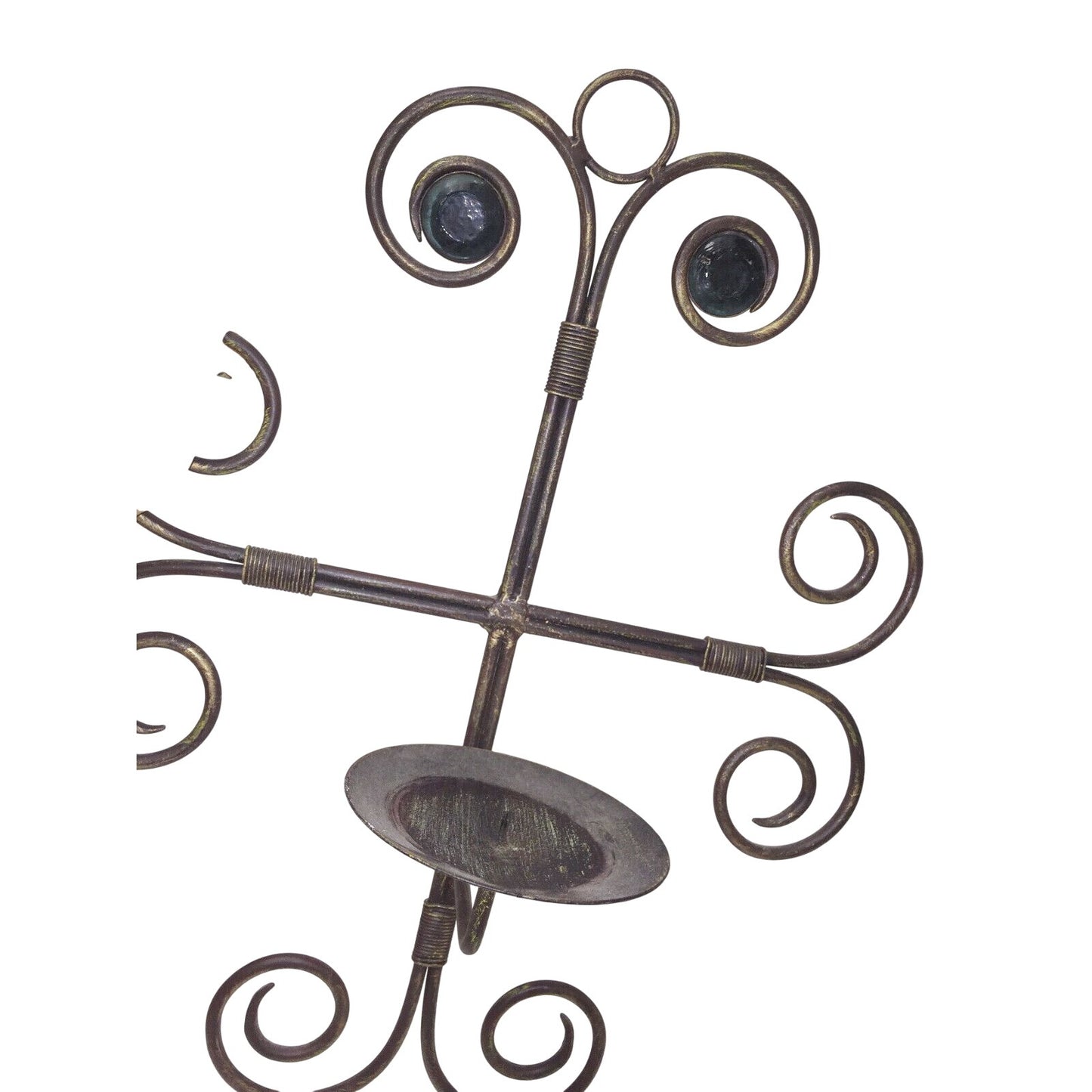 Wrought Iron Swirled Cross Pillar Candle Holder Wall Sconce