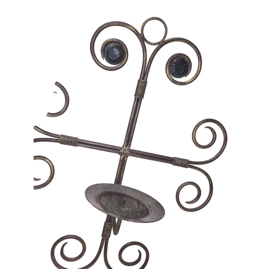 Wrought Iron Swirled Cross Pillar Candle Holder Wall Sconce