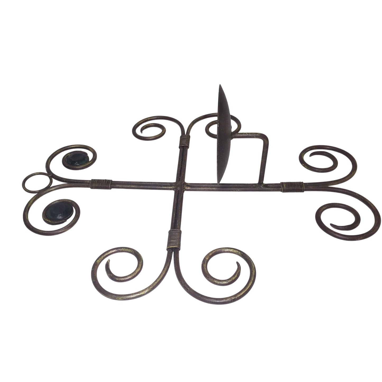 Wrought Iron Swirled Cross Pillar Candle Holder Wall Sconce