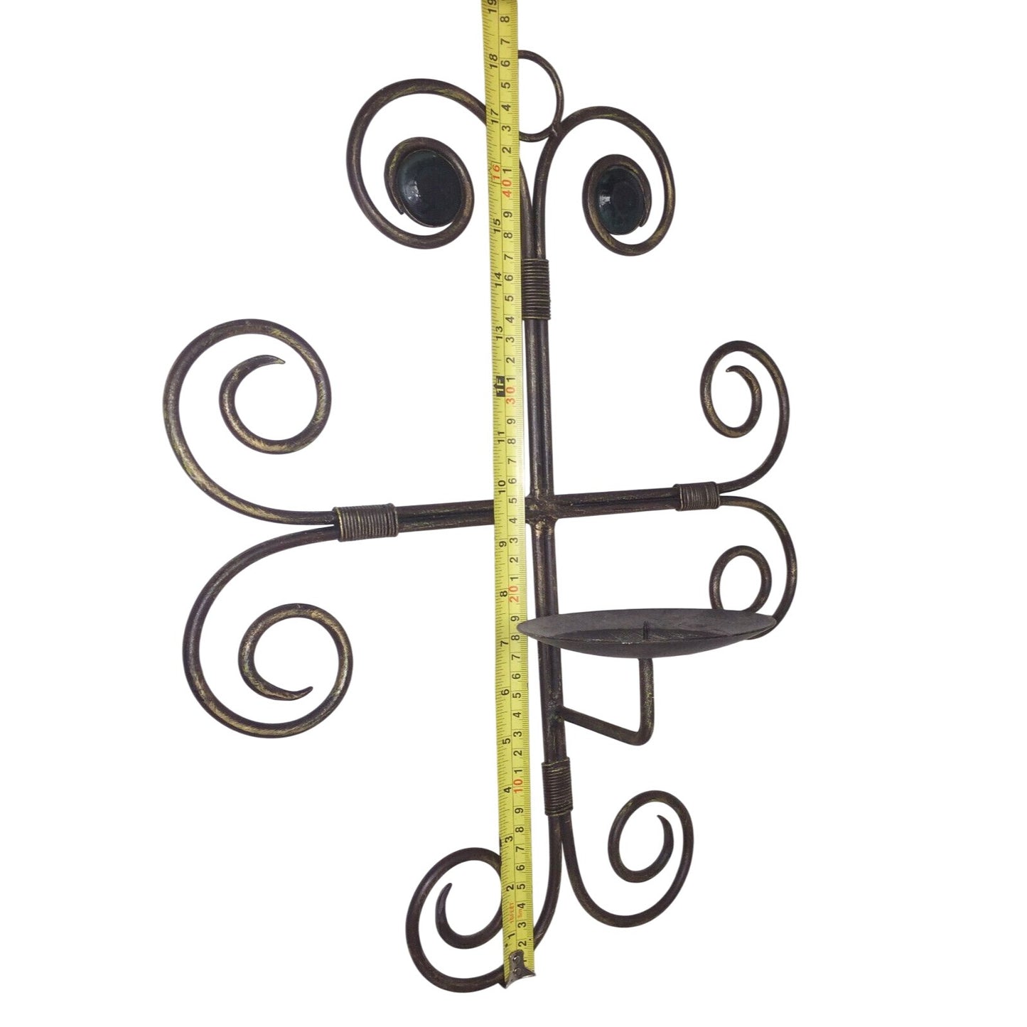 Wrought Iron Swirled Cross Pillar Candle Holder Wall Sconce