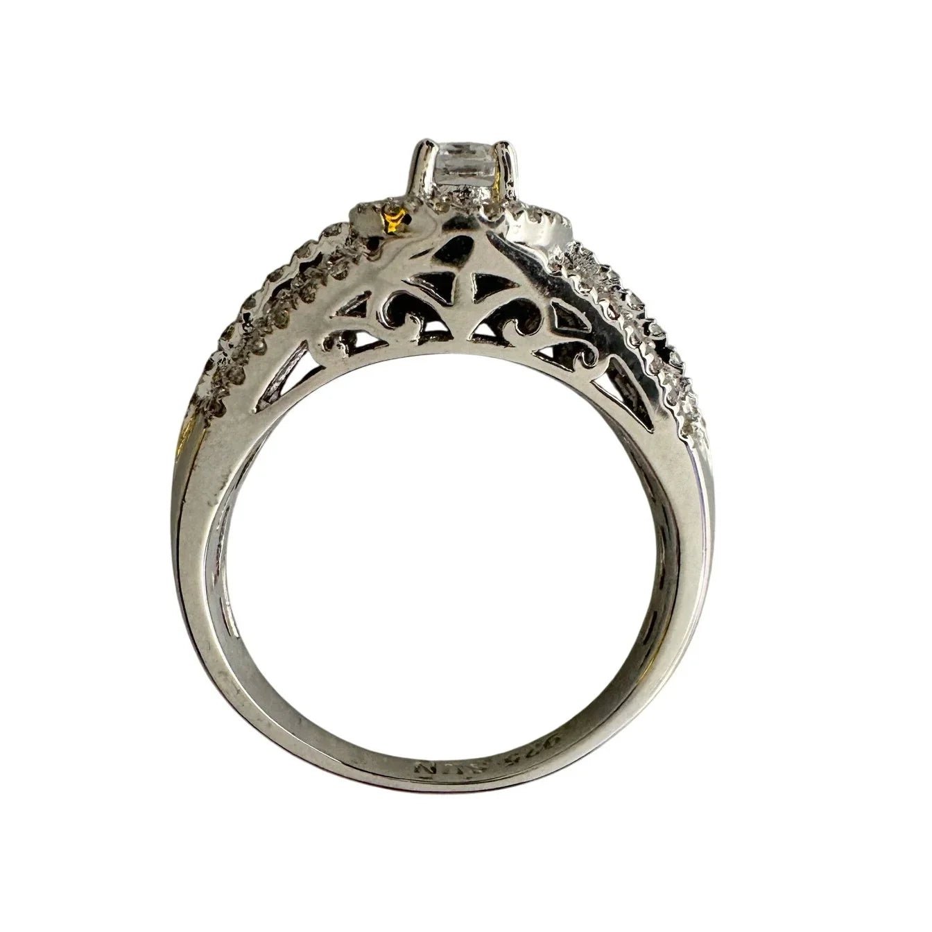 Brilliant White Topaz Split Shank Lab Created Ring Sterling Silver - Unbranded - Diamond Ring - A+ Stuff