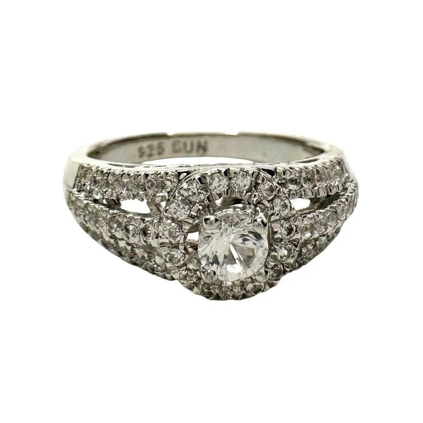 Brilliant White Topaz Split Shank Lab Created Ring Sterling Silver - Unbranded - Diamond Ring - A+ Stuff