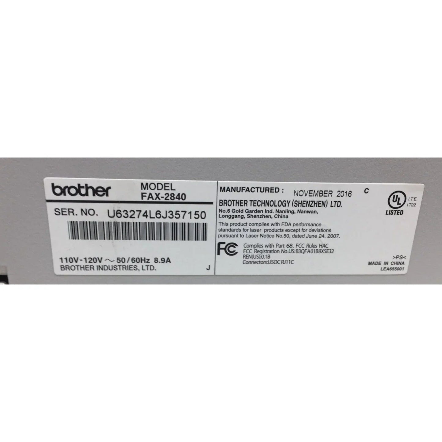 Brother Laser Fax Super G3/33.6 kbps - IntelliFax (Model Fax - 2840) - Parker Brothers - Office Supplies - A+ Stuff