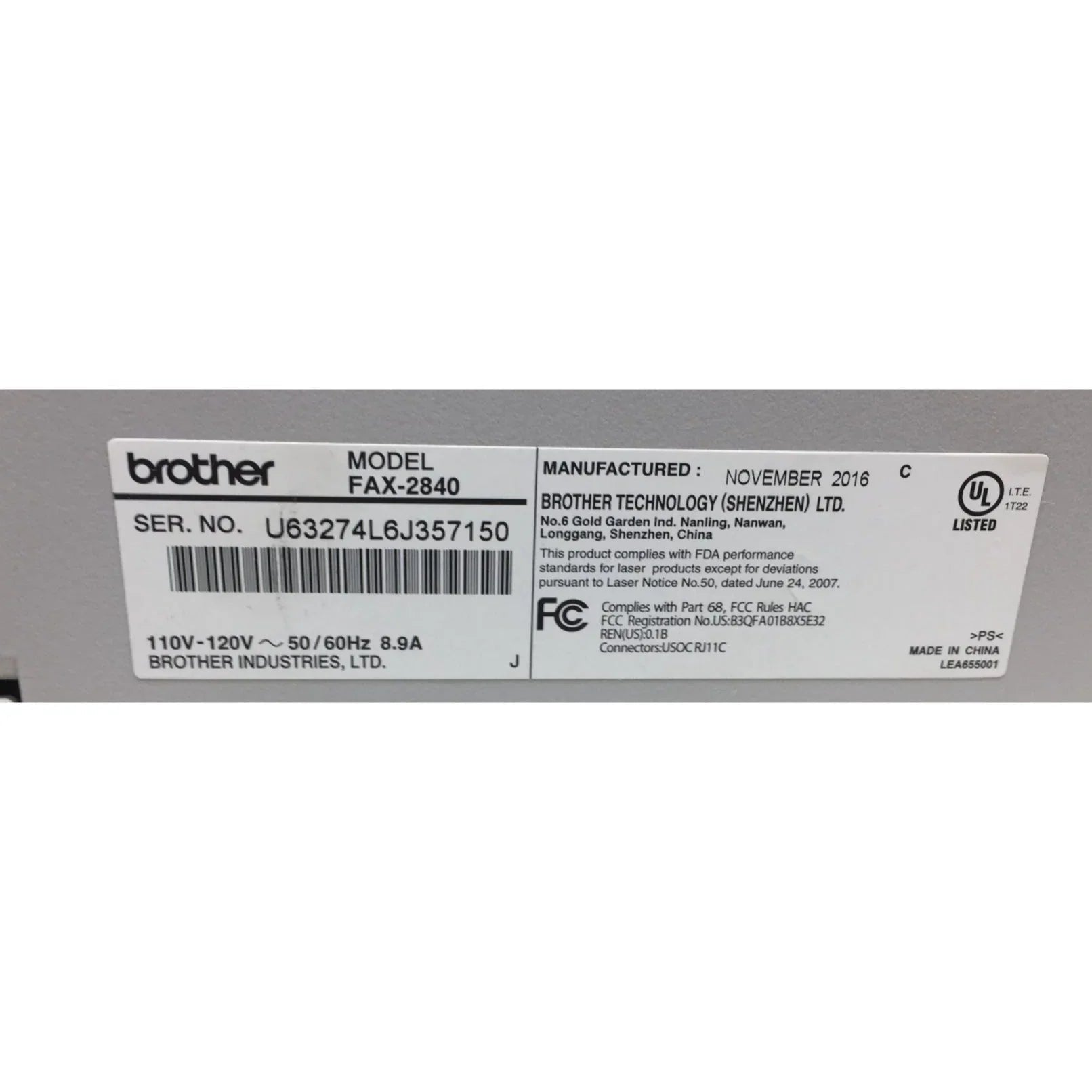 Brother Laser Fax Super G3/33.6 kbps - IntelliFax (Model Fax - 2840) - Parker Brothers - Office Supplies - A+ Stuff