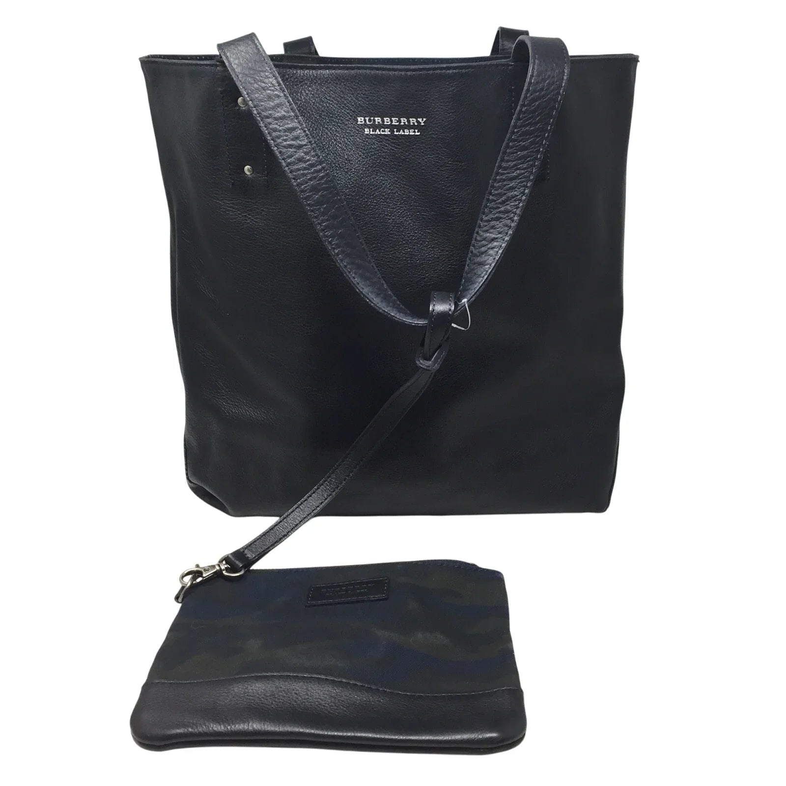 Burberry Black Label Reversible (Camo) Black Leather Tote with Pouch - Burberry - Tote Bag - A+ Stuff