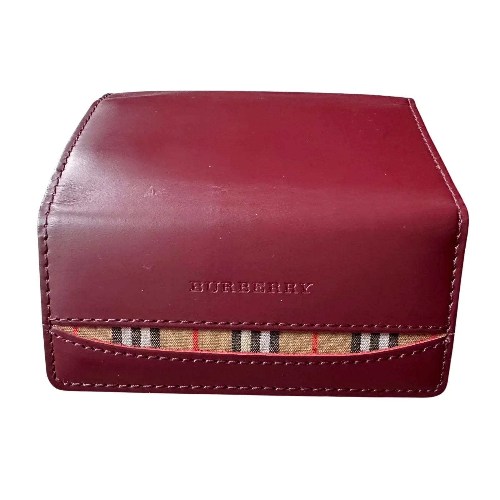 Burberry Burgundy Leather Key Holder with Nova Check Accents - Burberry - Keyholder - A+ Stuff