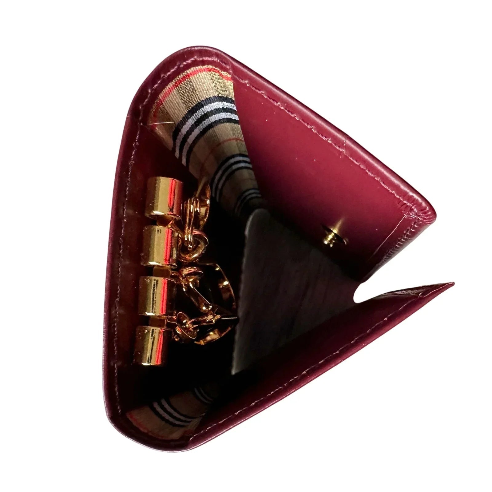 Burberry Burgundy Leather Key Holder with Nova Check Accents - Burberry - Keyholder - A+ Stuff