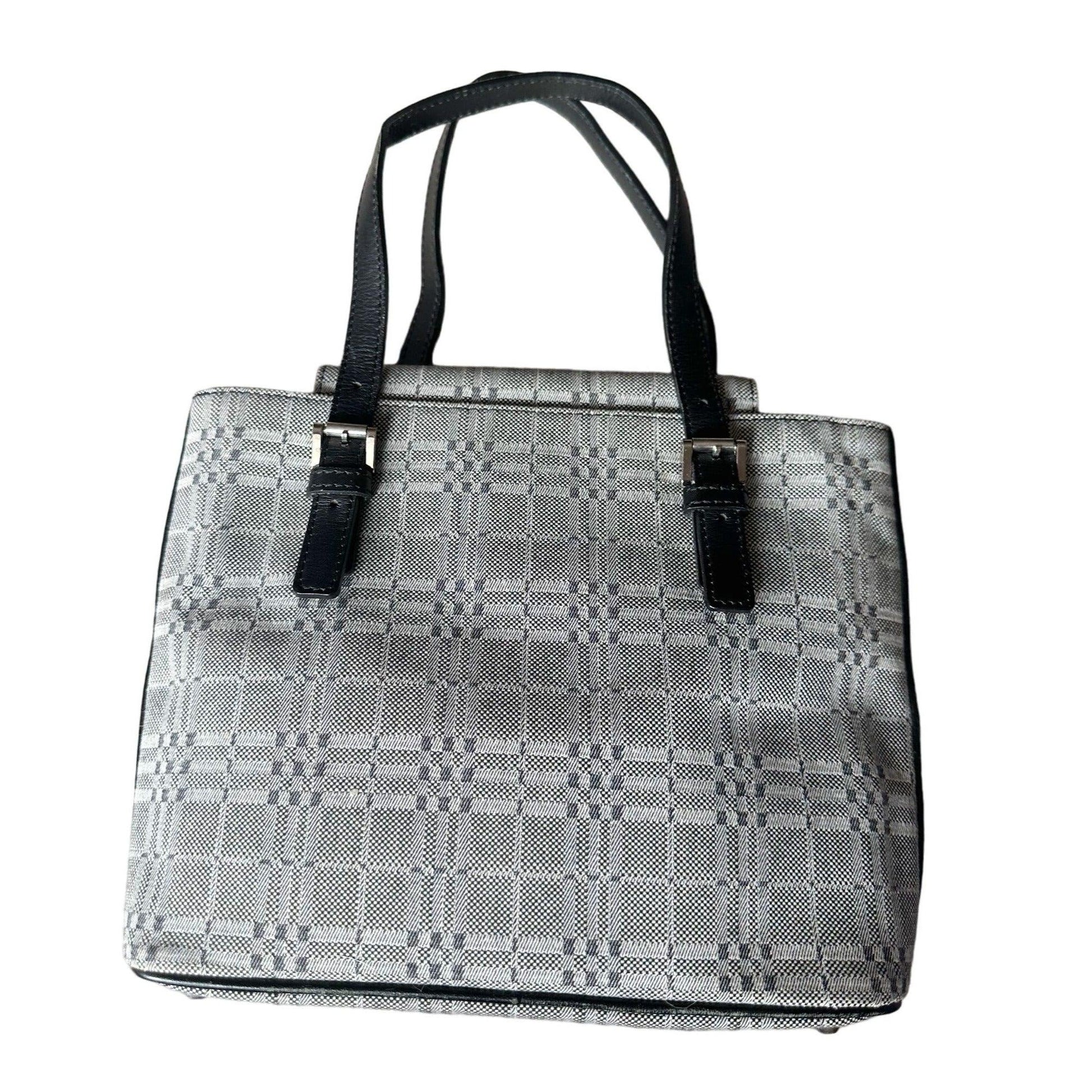 Burberry  Gray Nova Check Satchel/ Tote with Black Leather Buckled Handles - A+ Stuff