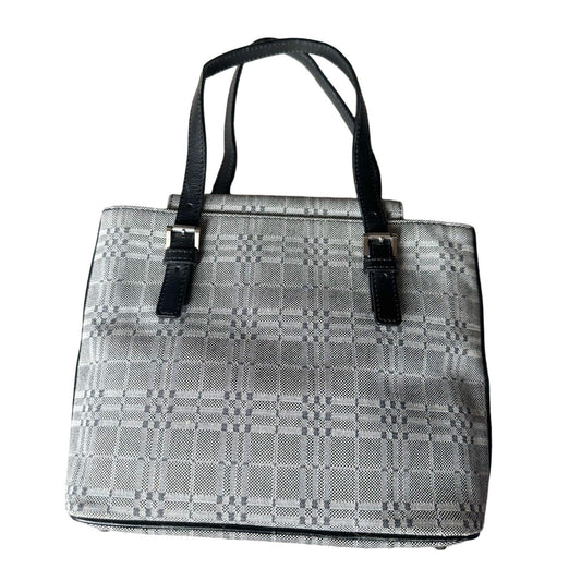 Burberry  Gray Nova Check Satchel/ Tote with Black Leather Buckled Handles - A+ Stuff