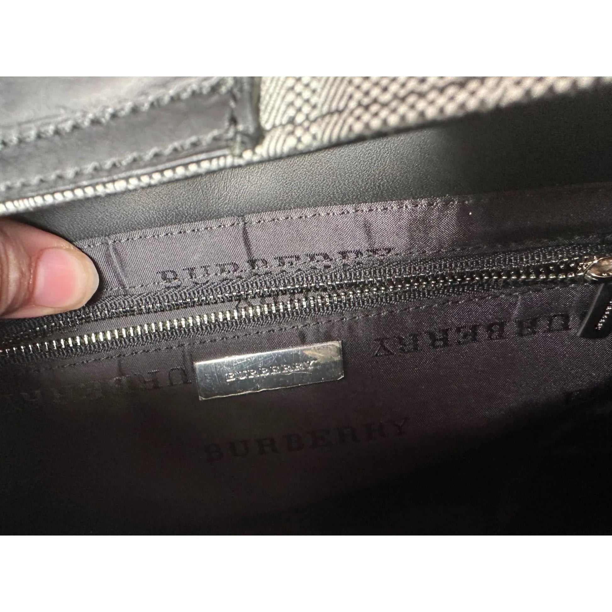 Burberry  Gray Nova Check Satchel/ Tote with Black Leather Buckled Handles - A+ Stuff