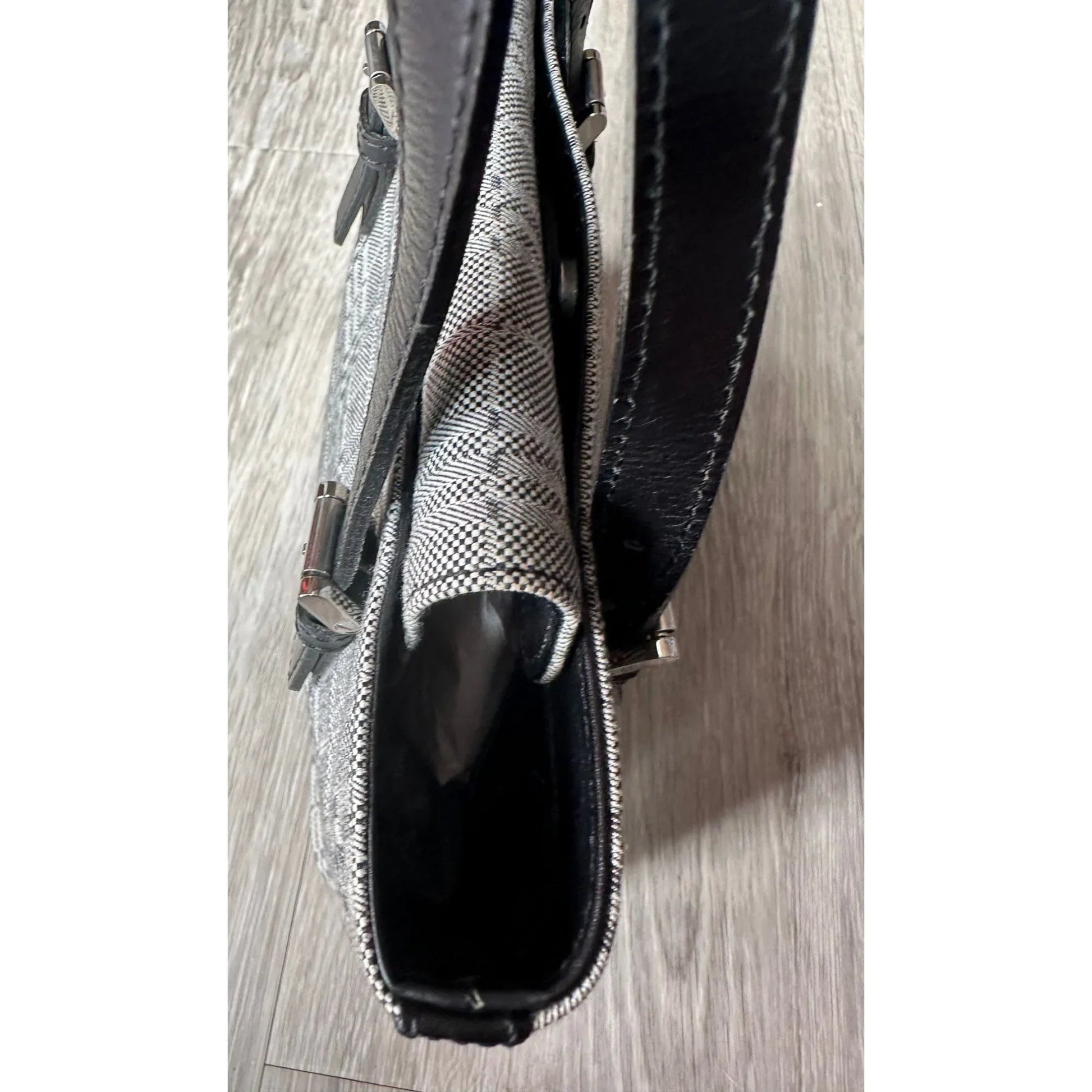 Burberry  Gray Nova Check Satchel/ Tote with Black Leather Buckled Handles - A+ Stuff