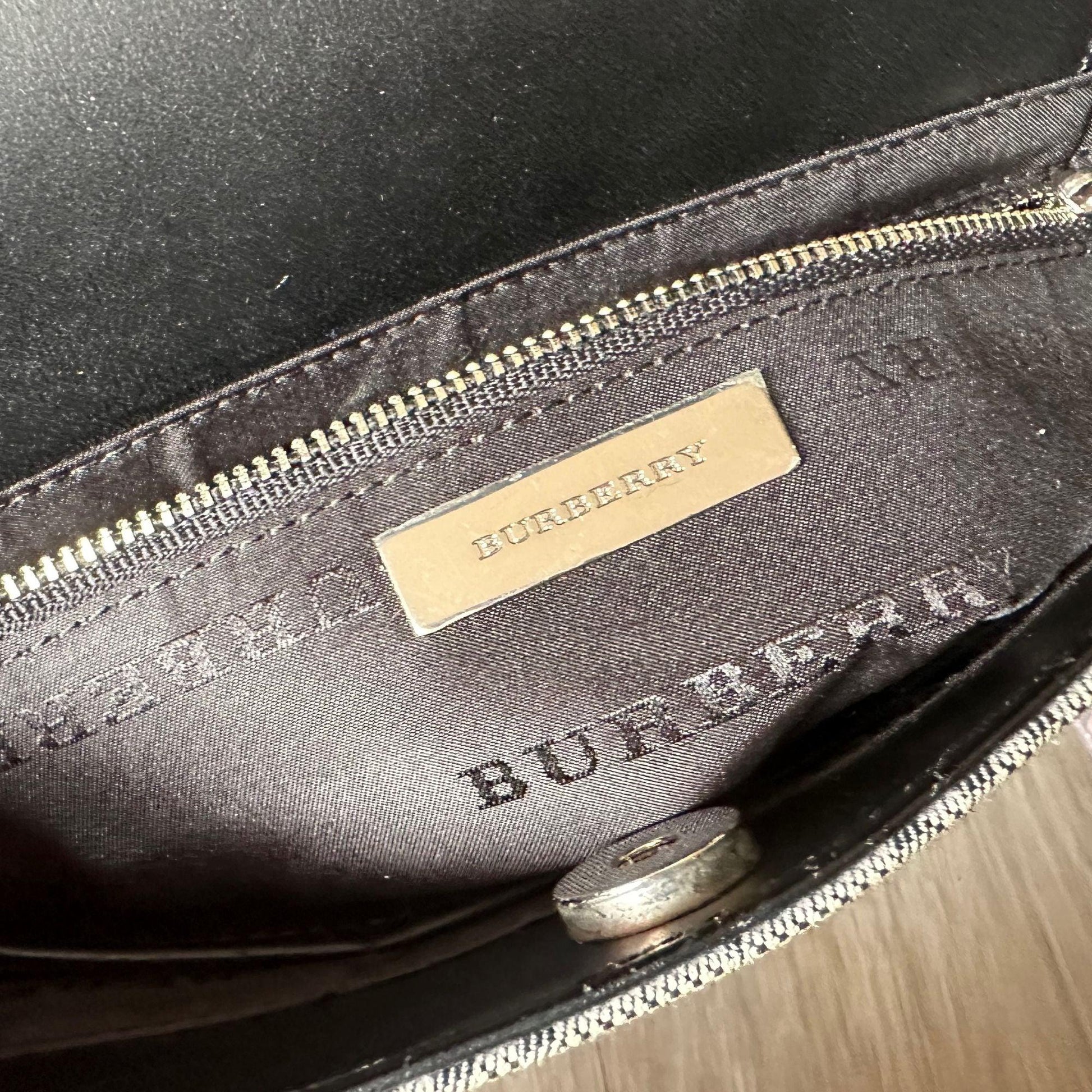 Burberry  Gray Nova Check Satchel/ Tote with Black Leather Buckled Handles - A+ Stuff