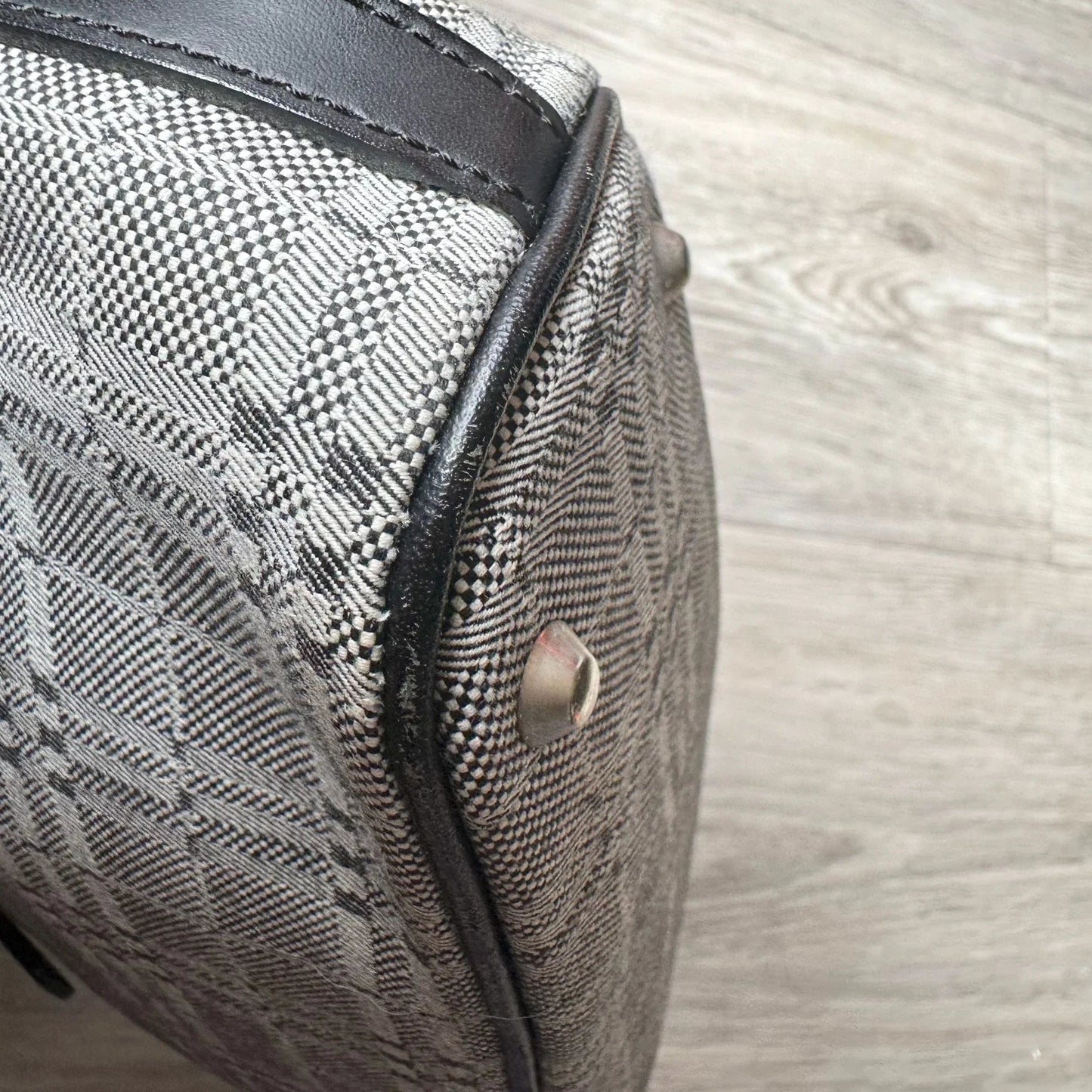 Burberry  Gray Nova Check Satchel/ Tote with Black Leather Buckled Handles - A+ Stuff