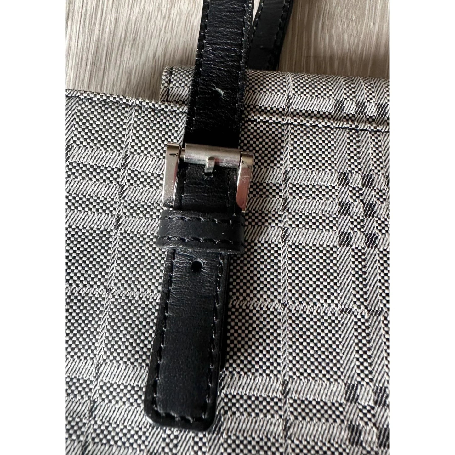 Burberry  Gray Nova Check Satchel/ Tote with Black Leather Buckled Handles - A+ Stuff