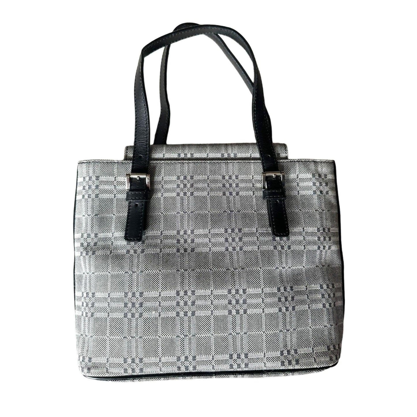 Burberry  Gray Nova Check Satchel/ Tote with Black Leather Buckled Handles - A+ Stuff