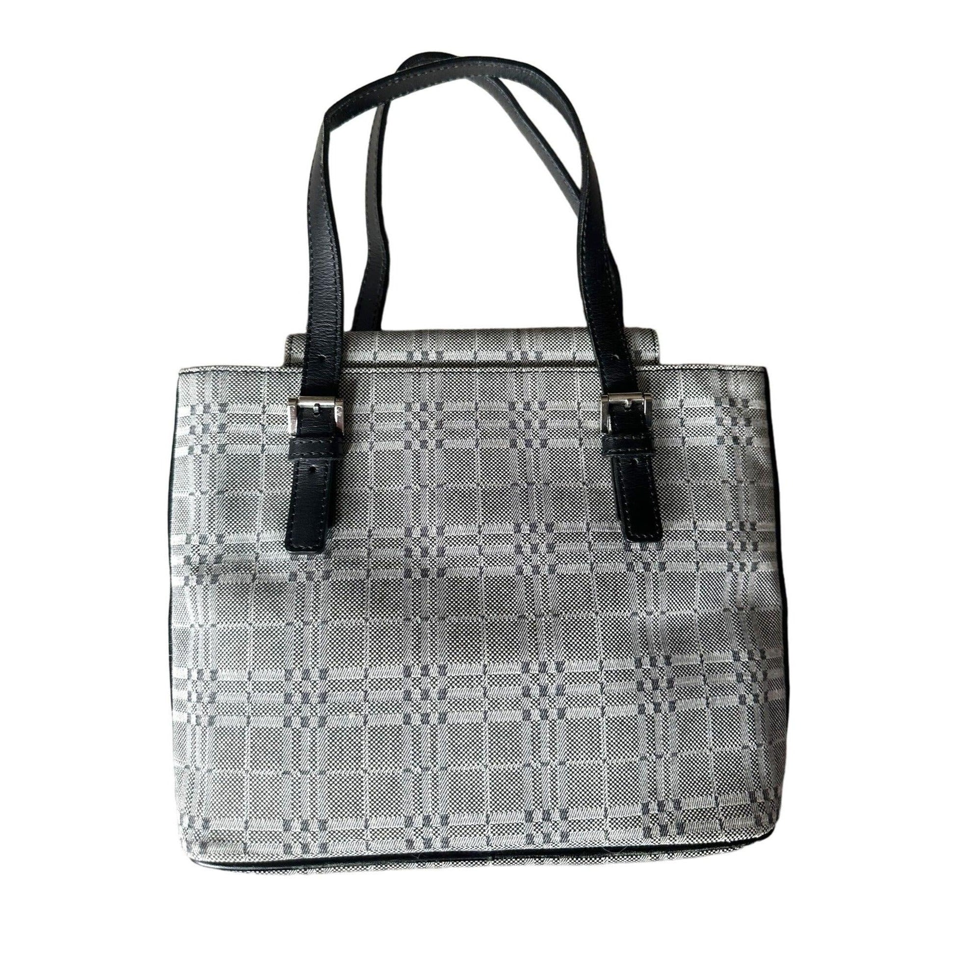 Burberry  Gray Nova Check Satchel/ Tote with Black Leather Buckled Handles - A+ Stuff